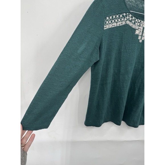 Garnet Hill Organic Linen Mabel Top Women Small Green Embroidered Bohemian - Picture 8 of 10